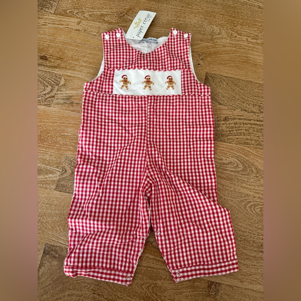 Sweet Dreams Red Checkered Gingerbread Kids Romper